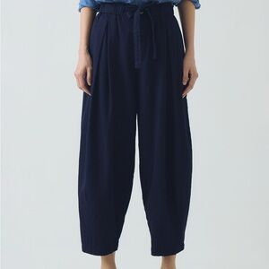 TOAST Bronwen Indigo Striped Cotton Trousers Blue Wide Leg Pleated Sz XS